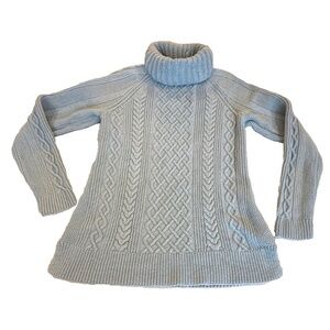 Talbots Cableknit Fisherman Turtleneck Sweater Cotton/Wool/Cashmere Blue Med